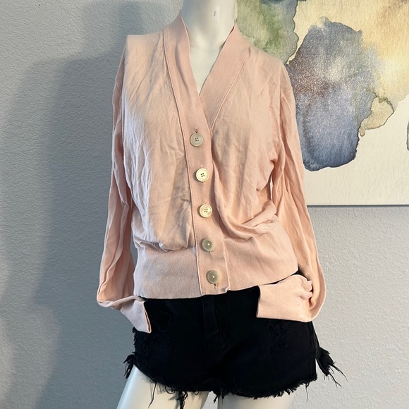 J Crew Light Pink Slub Cotton V-Neck Cardigan - Picture 3 of 7